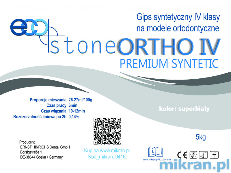 Gipso klasė IV EcoStone Ortho Premium super baltas 5kg